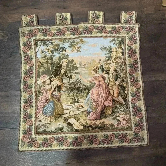 Vintage needlepoint tapestry  French pictorial art Victorian romance art nouveau - Picture 4 of 6